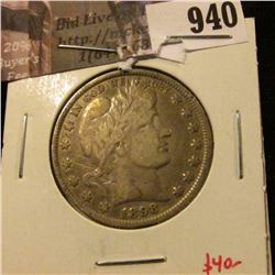 1898 Barber Half Dollar, F, value $40