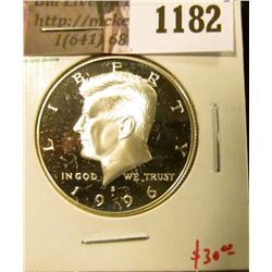 1182 . 1996-S Proof Kennedy Half Dollar, 90% Silver, value $30