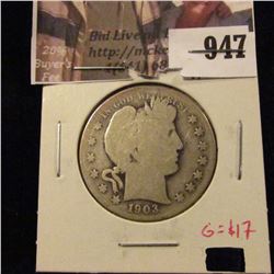 1903-S Barber Half Dollar, G obverse, AG reverse, G value $17