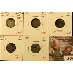 1200 . (5) obsolete silver type coins, all damaged / holed / low gr