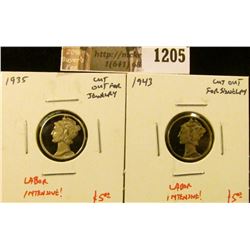 1205 . ( 2) Mercury Dimes cut out for jewelry (earrings, charms, et