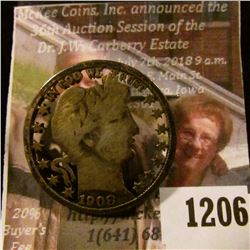 1206 . 1908-D Barber Half Dollar cut out for jewelry, made into a p