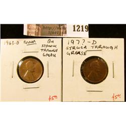 1219 . ERROR – 2 Lincoln Cents, 1963-D and 197(2)-D, both struck th