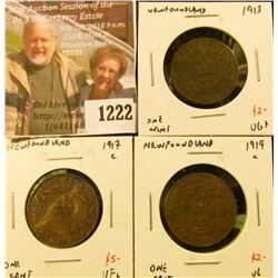 1222 . (3) Newfoundland Large Cents, 1913 VG+, 1917C VF+, 1919C VG,
