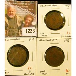1223 . (3) Newfoundland Large Cents, 1920C F+ verdigris, 1929 F ver
