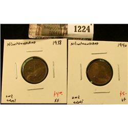 1224 . (2) Newfoundland Small Cents, 1938 XF, 1940  VF, value for p