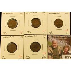 1225 . (5) Newfoundland Small Cents, 1941C VF, 1941C F, 1942 VG, 19