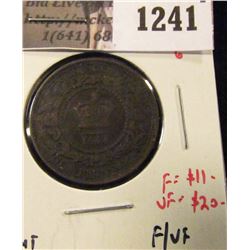 1241 . 1864 short 6 New Brunswick One Cent, F/VF, F value $11, VF v