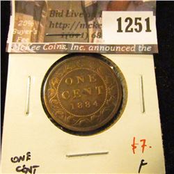 1251 . 1884 Canada One Cent, Obverse 2, F, value $7