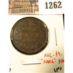 1262 . 1896 Canada One Cent, VF+, regular value $9, “Far 6” variety
