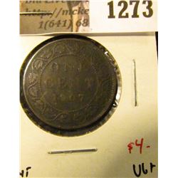 1273 . 1907 Canada One Cent, VG+, value $4