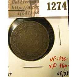 1274 . 1907H Canada One Cent, VF/XF, key date, VF  value $35, XF va