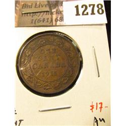 1278 . 1911 Canada One Cent, AU, value $17