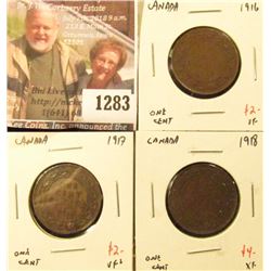 1283 . (3) Canada (Large) One Cents 1916 VF, 1917 VF+, 1918 XF, gro