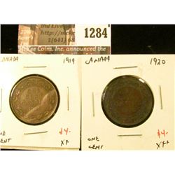1284 . (2) Canada (Large) One Cents, 1919 XF, 1920 XF+, value for p