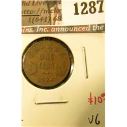 1287 . 1924 Canada One Cent, VG, semi-key date, value $10