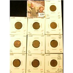 1291 . Group of 10 Canada (small One Cents, 1920 VG/F, 1921 G, 1929