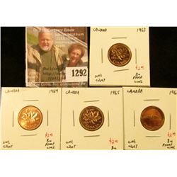 1292 . Group of 4 Canada One Cents, 1963, 1964, 1965, 1967, all BU