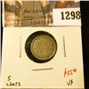 Image 1 : 1298 . 1872H Canada Five Cent Silver, VF, value $55