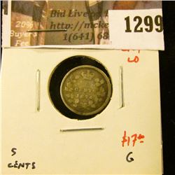 1299 . 1874 crosslet 4 large date Canada Five Cent Silver, G, value