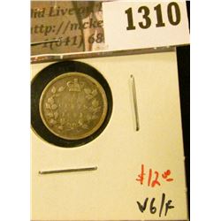 1310 . 1891 Canada Five Cent Silver, VG/F, value $12