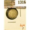 Image 1 : 1316 . 1900 oval 00s Canada Five Cent Silver, F, value $12