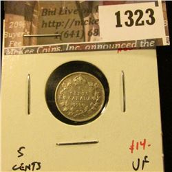 1323 . 1910 Canada Five Cent Silver, VF, value $14