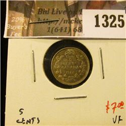1325 . 1912 Canada Five Cent Silver, VF, value $7