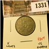 Image 1 : 1331 . 1925 Canada Five Cents, VG w/scratch, rare key date, VG valu