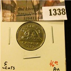 1338 . 1947 ML Canada Five Cents, AU, value $6