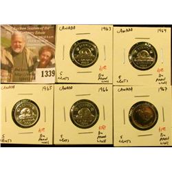1339 . (5) Canada Five Cents, 1963, 1964, 1965, 1966, 1967, all BU