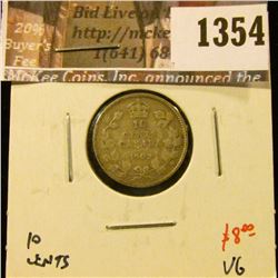 1354 . 1902H Canada Ten Cents, VG, value $8