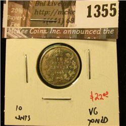 1355 . 1903 Canada Ten Cents, VG toned, value $22