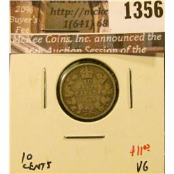 1356 . 1903H Canada Ten Cents, VG, value $11