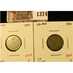 1374 . (2) Canada Ten Cents 1929 & 1930, both F, value for pair $8