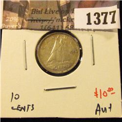 1377 . 1947 ML Canada Ten Cents, AU+, value $10