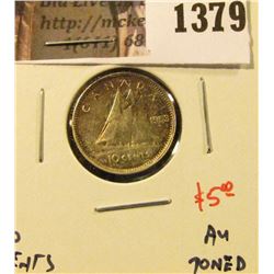 1379 . 1953 NSF Canada Ten Cents, AU toned, value $5