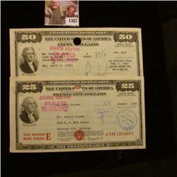 1387 . $25 & $50 Series E United States War Savings Bonds, both can
