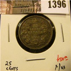 1396 . 1902H Canada 25 Cents, F/VF, value $50