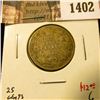 Image 1 : 1402 . 1908 Canada 25 Cents, G, low mintage semi-key date, value $1