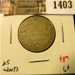 1403 . 1909 Canada 25 Cents, G+, value $8