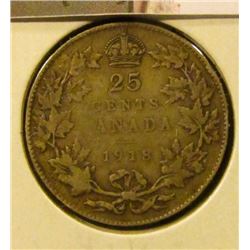 1412 . 1918 Canada 25 Cents, VF toned, value $15