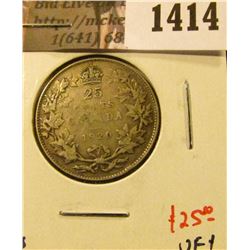 1414 . 1920 Canada 25 Cents, VF+, value $25