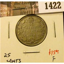 1422 . 1934 Canada 25 Cents, F, value $15