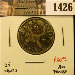 1426 . 1939 Canada 25 Cents, AU toned, value $30