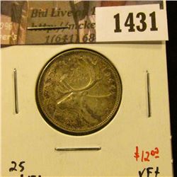 1431 . 1944 Canada 25 Cents, XF+, value $12