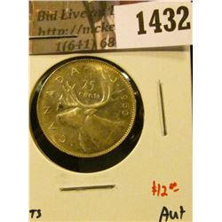 1432 . 1950 Canada 25 Cents, AU+, value $12