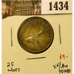 1434 . 1952 low relief Canada 25 Cents, XF/AU toned, value $9