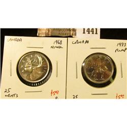 1441 . (2) Canada 25 Cents, 1968 Nickel, 1973 RCMP, both BU, value