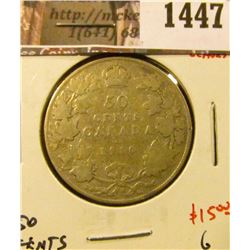 1447 . 1910 Canada 50 Cents, Edward leaves, G, value $15